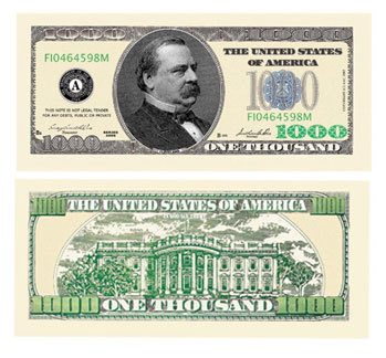 $1000 Dollar Bill (25 - Pack) Novelty Fake Play Money